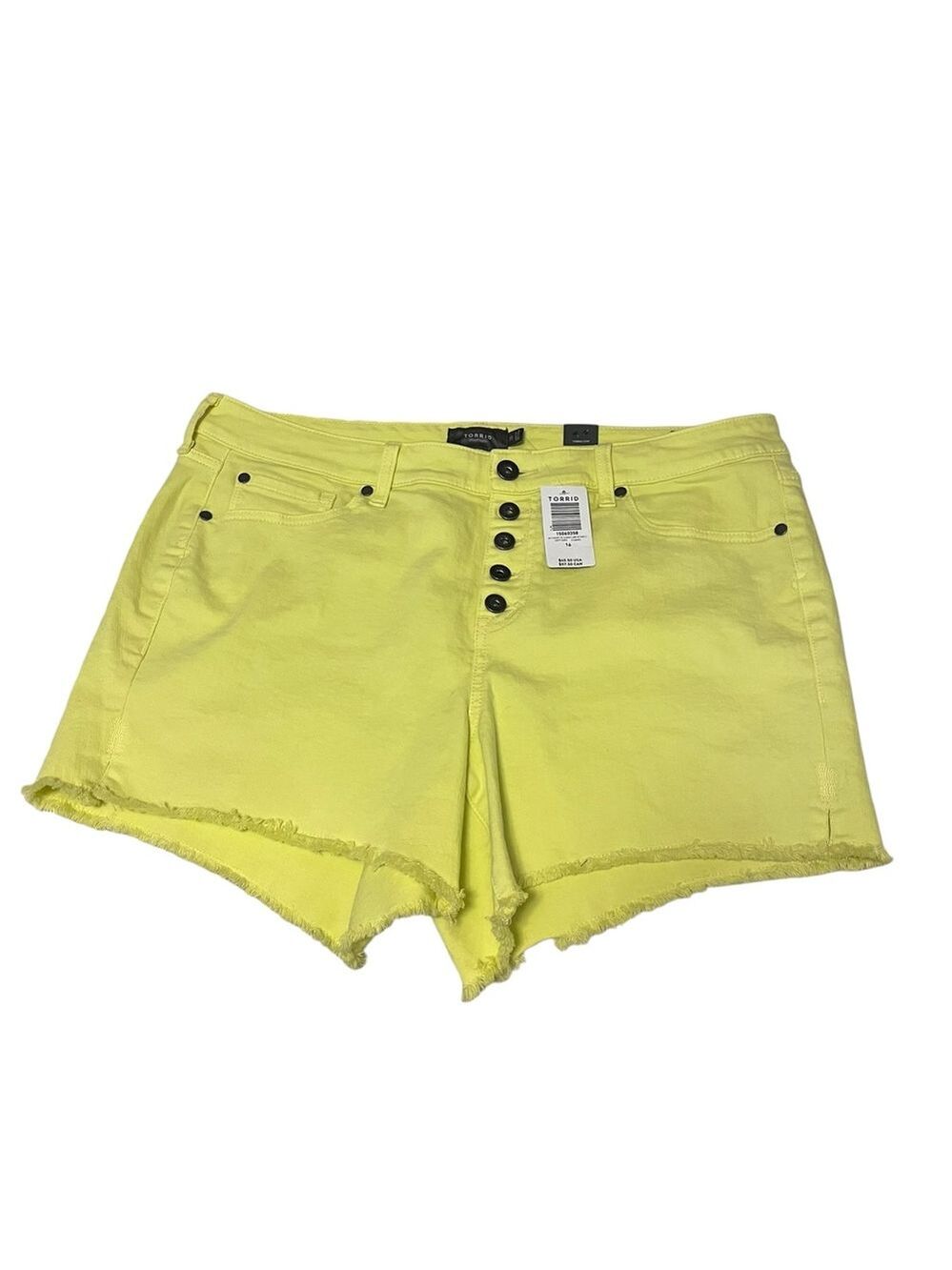 🤗 Torrid High Rise Midi Shorts in a sunny lime yellow color. NWT - Picture 2 of 3